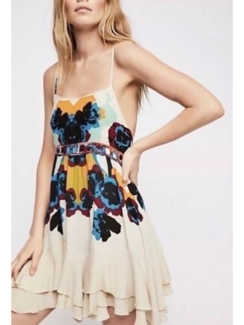 NWT Free People Floral Print Ruffle Mini Slip Dress | Grunge Fairycore Boho Twee - Picture 10 of 16